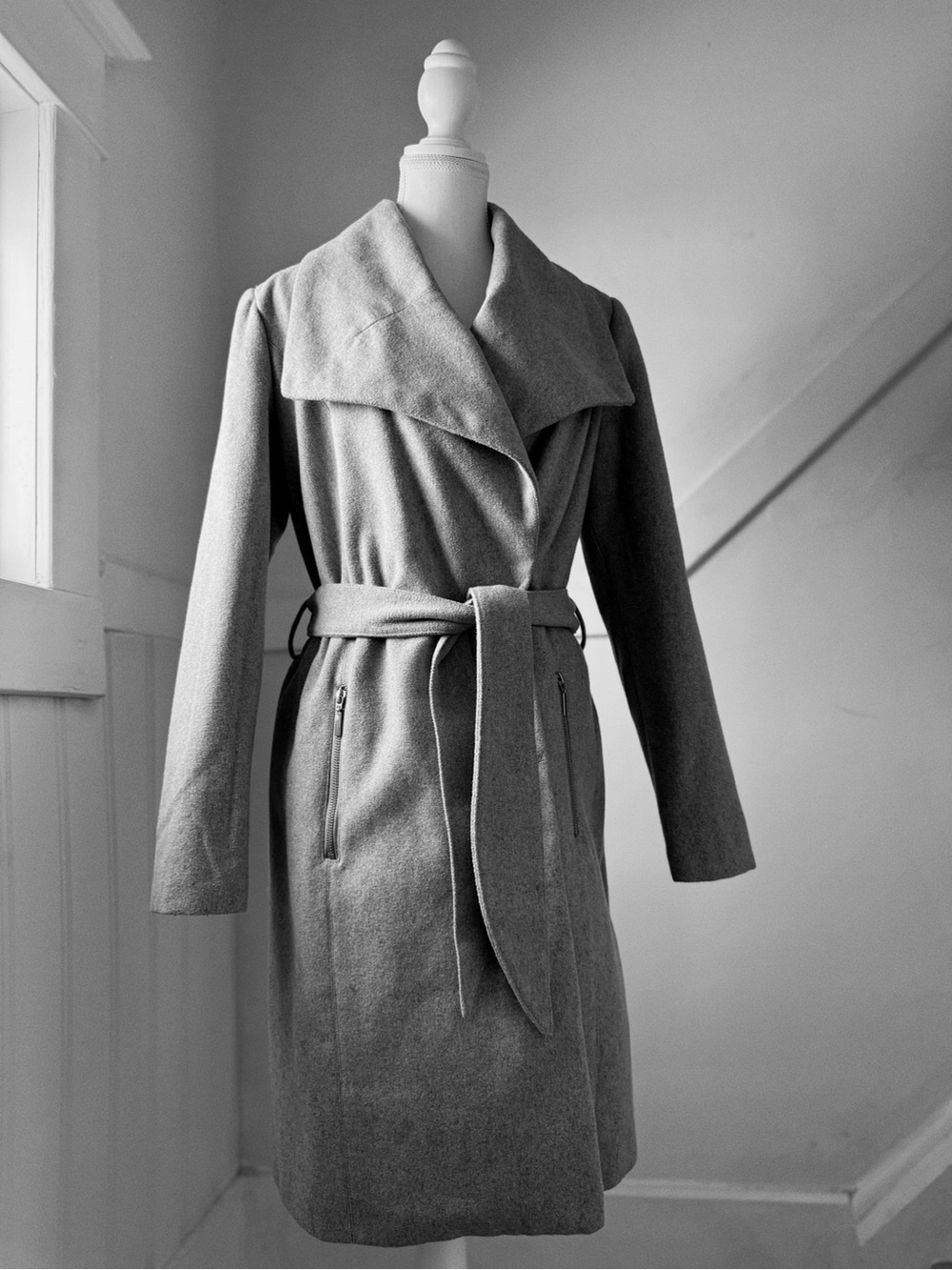 Vero Moda Kate Daisy Grey Wool Blend Belted Coat Size M
